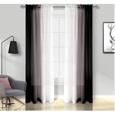 Melodieux Curtains with Ruffle Tape, Ombre Transparent Curtains, for Bedroom, Set of 2, 225 x 140 cm