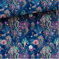 Fabric for sewing, maritime fabric for children and women, 100% cotton: 1 m girls premium cotton fabric with sea creatures - underwater world