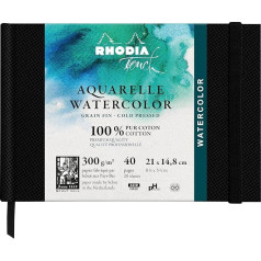 Rhodia Rhodia Touch 116137C Watercolor Book Fine Grain Paper 100% Cotton 300 g 20 Sheets A5 Landscape Format Ideal for Watercolour Black Pack of 1