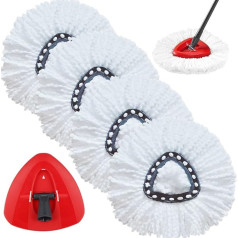 4+1 Mop Head Replacement Heads for Vileda Turbo Mops Includes 1 Red Mop Holder Suitable for Vileda Replacement Heads Insert for O-Cedar EasyWring & Clean 2 in 1 Mops Replacement Heads
