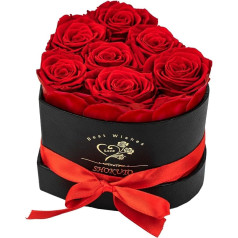 Pack of 7 Eternal Roses in Heart Box - 100% Real Roses - Eternal Flower Gift Box Gifts for Women for Valentine's Day, Mother's Day, Christmas, Birthday, Wedding Anniversary (Red)