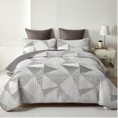 Lunoroey Double Grey Geometric Quilted Stripe Triangle Lightweight Bedspreads Blankets Set All Season Bed Throw Set