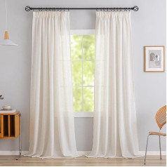VOILYBIRD Set of 2 Linen Blended Fabric Curtains with Ruffle Tape, Linen Look Curtains for Bedroom, Living Room (H x W 245 x 140 cm, Natural)