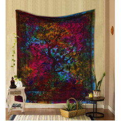 THE ART BOX Tapestry, Rainbow Tree of Life Wall Hanging, Psychedelic Tapestries, Indian Cotton, King Size, Bedspread, Picnic Blanket, Wall Decor, Blanket, Wall Art,