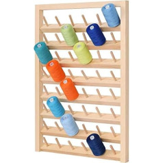 HAITRAL Sewing Thread Rack with 48 Bobbins Wooden Thread Holder Sewing Organizer Foldable Wall Mount Stand for Sewing, Quilting, Embroidery, Hair Braiding