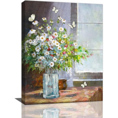 Daisy Bathroom Wall Art Flowers Butterfly Pictures Bathroom Decor Canvas Painting Floral Decorations Framed Artwork for Bathroom Living Room Kitchen Bedroom 12x16 Inch