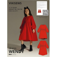 Vikisews Wendy Sewing Pattern 3-14 Years Dresses Height 98-158cm