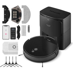 SENCOR Robot Vacuum Cleaner with Mop Function, Strong, Automatic Emptying, EasyClean+ Ultra Flat - High Performance, Extended Runtime, for All Floor Types, Robot Vacuum Cleaner Multifunctional 6485BK