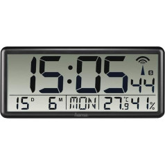 Hama Jumbo Wall Clock with DCF Radio, Digital Radio-Controlled Clock with Thermometer and Hygrometer, Ideal as a Kitchen Clock, Large Clock with Date, Easy to Read, for Hanging and Standing, Includes Batteries, Black