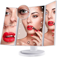 Lighted Makeup Mirror, Cosmetic Mirror with 21 LED Lights, Touch Screen with Triple Magnification, 2x3x10x, 180° Free Rotation, Dual Power Supplies, White