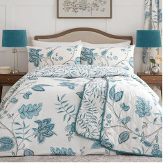 Dreams & Drapes Teal Floral Duvet Cover Sets, King Size (230 x 220 cm), Turquoise Damask Bedding, White and Blue, Traditional/Vintage Bedding in Teal
