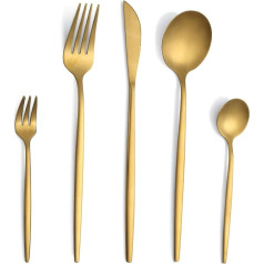 Cutlery Set, Cutlery Set for 6 People, 30-Piece Cutlery Set Gold Matt, Cutlery Set Made of Stainless Steel, Golden Cutlery with Knife, Fork, Spoon, Dishwasher Safe