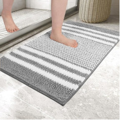 Biscpro Bath Mat 60 x 90 cm, Non-Slip and Washable Chenille Bathroom Rug, Bath Mat, Soft Absorbent Shower Mat for Bathroom, Bathtub and Toilet, (Light Grey)