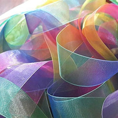 ULTNICE 50yd Transparent Fabric Roll Organza Packaging 25 mm Rainbow Colourful Organza Fabric Foil Roll