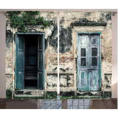 ABAKUHAUS Rustic Rustic Curtain Doors by Old Rock House Bedroom Ruffle Tape Curtain with Tabs and Hooks, 280 x 225 cm, Grey Teal