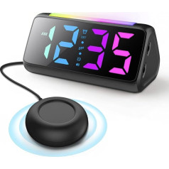 Digital Alarm Clock for Deep Sleepers, Loud Alarm Clock with Vibration, Night Light, Colourful Display, DST, USB Charging Port, Battery Backup, Vibration Alarm Clock for Deaf Hearing Impaired Bedroom