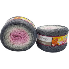 YarnArt Flowers 500g Bobbel Wool, Colour Gradient, 55% Cotton, Bobble Knitting Wool, Multicolour