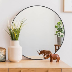 ANYHI 60cm Black Frame Round Wall Mirror for Bathroom Entrance Living Room