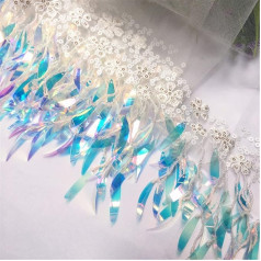 EXQULEG 90 cm x 15 cm Sequin Ribbon Sequin Ribbon Lace Mesh Trim Sewing Glitter Sequin Ribbons Border Applique for Wedding Crafts Crafts (White)