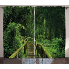 ABAKUHAUS Jungle Rustic Curtain, Tropical Thailand Forest, Bedroom Curtain with Loops and Hooks, 280 x 175 cm, Green