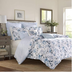 Laura Ashley Chloe Collection Luxurious, Ultra Soft Premium Set, Lightweight and Comfortable Bed Linen, Stylish Design for Home Decor, Cotton, Cottage Blue, Twin