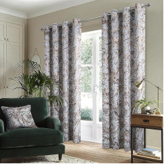 always4u Opaque Curtain, Elegant Curtains, Leaf Pattern, Blackout Soundproofing with Eyelets, Thermal Curtains, Heat Insulating for Bedroom, Living Room, 245 x 140 cm, Silver, Set of 2