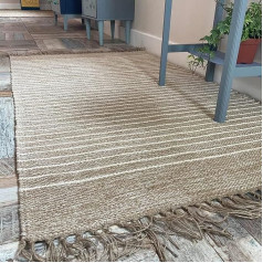 Second Nature Online Bekal Rug Sand Beige and Off-White Pinstripe Cotton Jute Yarn