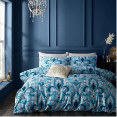 Catherine Lansfield Bridgerton Regency Damask Velvet Duvet Cover Set with Pillowcases, Teal