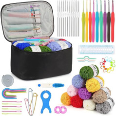 Aeelike 64-Piece Crochet Hook Set, Black Crochet Set for Beginners, Colourful Crochet Hooks with Soft Grip for Crochet Yarn and Wool, 0.6 mm - 6.0 mm Ergonomic Crochet Hooks Set with Crochet Bag,