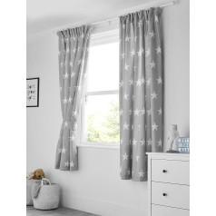 Bloomsbury Mill Grey & White Stars - Childrens Lined Curtains Pair with Tie Backs - 66