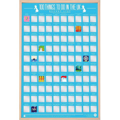 Gift Republic 100 Things To Do In The UK Bucket List Scratch Off Poster, Multi-Colour