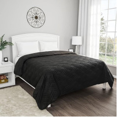 Lavish Home Schwarze Steppdecke für King-Size-Betten, gestepptes Muster, weiche und leichte Bettwäsche für alle Jahreszeiten, einfarbige Tagesdecke