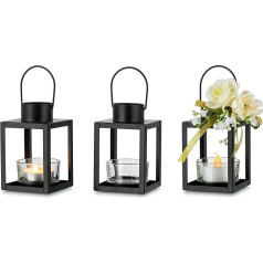 Romadedi Small Tea Light Lantern Black - Set of 4 Mini Candles Lantern Metal Decoration for Outdoor Christmas Table Decoration Hanging Ramadan Wedding Balcony