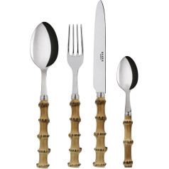 Sabre Paris | 4 Piece Panda Cutlery Set in Light Wood Includes Knife, Fork, Tablespoon and Small Spoon Stainless Steel Handle Real Bamboo Handle
