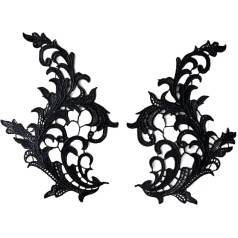 Baoblaze 2 Pieces Lace Flower Appliques Lace Trim Sew On Flower Embroidery Appliques for Jeans Sewing Craft Decoration Wedding Black