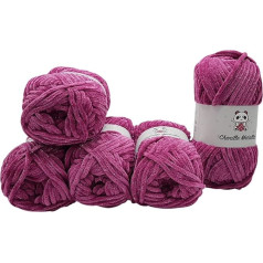 500 g Ilkadim Chenille Metallic Knitting Wool, Baby Wool with Glitter, 5 x 100 g Wool Super Bulky (Berry, 820-22)