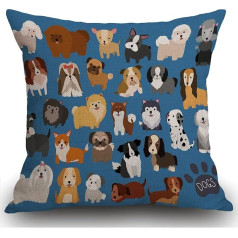 Smooffly Cute Dog and Puppy Set Cushion Cover Outdoor Furniture Decorative Linen Square Double Sided Print Cushion Cover for Home Office Sofa Couch Car Garden 45 x 45 cm