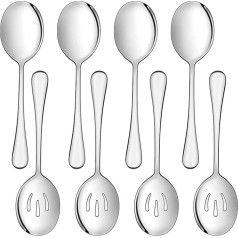 8 Servierlöffel enthalten 4 große Servierlöffel und 4 Schlitzlöffel, 21,5 cm Edelstahl-Salat-Servierlöffel, Mehrzweck-Skimmer, für Buffet, Party, Bankett, Küche
