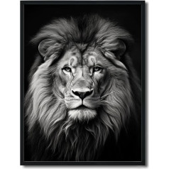Schwarz-Weiß-Dekor-Tiere, Leinwand-Kunst, majestätischer Wilder, starker Löwe, abstrakte Wandbilder, Druck, gerahmtes Gemälde für Teenager, Mädchen, Frauen, Wohnzimmerdekoration, 30,5 x 40,6 cm