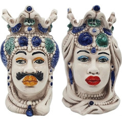 Sicilia Bedda Pair of Sicilian Moro Caltagiron Ceramic Heads - Unique Designs Height 13cm