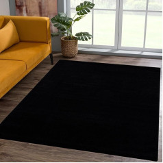 Sanat Short Pile Living Room Rug - Plain Modern Rugs for Bedroom, Study, Office, Hallway, Children's Room and Kitchen - Black, 160 x 230 cm