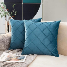MERNETTE 2 Pack Velvet Soft Decorative Square Throw Pillow Case Cushion Covers Home Decor Decorations for Sofa Couch Bed Chair 50x50cm (Gray-Blue)
