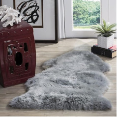 SAFAVIEH Fur Collection Sheepskin Rug for Living Room Dining Room Bedroom High Pile Steel Blue 24