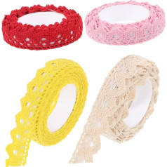 4 Stück Spitzenband Holzräder für Handwerk Spitzenapplikationen Verzierungen DIY-Handkontoband Zierband aus Spitze aushöhlen schmücken Baumwollfaden Klebeband Baumwolle