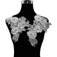 FURLOU 2 Pieces Gorgeous White Black Gold Embroidery Flowers 3D Collar Applique Applique Applique Wedding Dress DIY Sewing Embellishments Gold Plated Wedding Dress Veil Clothes Decor Applique