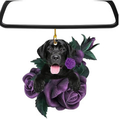 Teksome Weihnachten Auto Rückspiegel Hängender Hund | Welpe, der Rosen-Auto-Verzierung hält,Geschenk für Hundeliebhaber, Autoschmuck, Wohnkultur