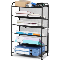 Syeeiex Large Desk Organiser, 6-Tier Storage Compartments, Stackable Metal Office Organiser, Document Tray, Newspaper Rack for Files, Books, Newspapers, Stationery and Office Accessories, Black