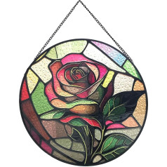 Payutou Hanging Stained Glass Suncatcher Rose Hanging Stained Glass for Window 20cm Suncatcher Garden Hangings Christmas Mother's Day Valentine's Day Ornaments Festival Gift