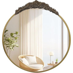 Artloge Gold Wall Mirror Round Rose Decorative Mirror Diameter 80 cm Hallway Mirror Vintage Living Room Mirror Round Hanging Mirror Decorative Baroque Mirror Wall Decoration for Bedroom Living Room