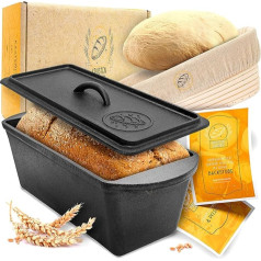 KRUSTENZAUBER Bread Baking Mould with Lid Including Proofing Basket - Robust 28 cm Cast Iron Baking Mould - Ideal as Loaf Mould, Toast Bread Baking Mould, Bread Mould, Cast Iron Pot Bread Baking